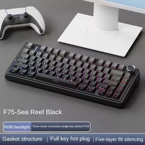 Aula F75 Reef-Black Mechanical Keyboard 75%, Gasket Structure Full-Key Hot Swap RGB Wireless Gaming 