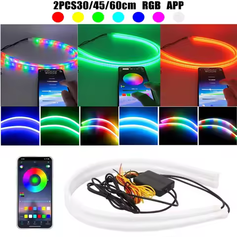 2PCS RGB Car LED Strip Flexible Decorative Strip, Daytime Running Lights+Turn Signal, APP Control, R