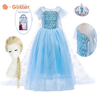 Dress for Kids Girl Princess Dresses Frozen Anna Elsa Cosplay Costume Baby Girls Clothes Long Cloak Wig Birthday Gift Party Children Clothing Full Set