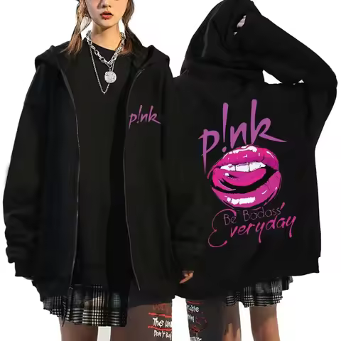 P!nk Pink Singer Zipper Jackets Harajuku Zip Up Hoodie Y2K Tops Coat Pullover P!nk Trustfall Album C