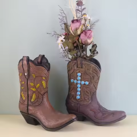 Unique Boot Shaped Vases Resin Elegant Hydroponic Plant Container Waterproof Handmade Boot Flower Po