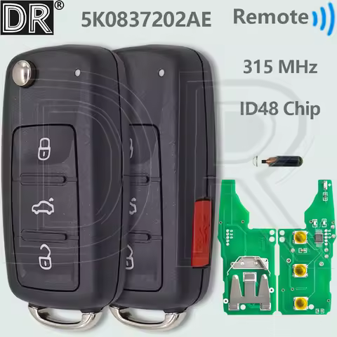 DR 5K0837202AE 315MHz ID48 Chip Car Remote Key For VW Volkswagen Jetta Golf Touran Beetle Caddy Gti 
