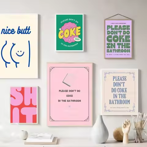 Please Don't Do Coke In The Bathroom Quotes Canvas Painting Nice Butt Print Funny Gift Sign Toilet W