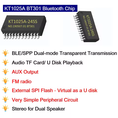 KT1025A BT301 Bluetooth Audio Chip IC Stereo MP3 Voice Download Module SPI Flash BLE 5.0 Data Transm