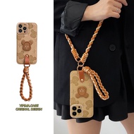 Case For iPhone 14 13 12 Pro Max iPhone 13 Pro Max iPhone 11 3D Bear Phone Case with wristband holder Sling Strap chain and holder