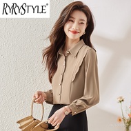 RYRYSTYLE French style lapel white shirt female design sense niche new long sleeved temperament wood