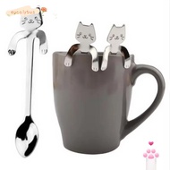 EUCALYTUSMY 1/4pcs Mini Cat Coffee Spoon, Cute Design Cute Cat Stainless Steel Teaspoon,  Stainless 