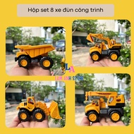 Toy box of 8 cars, construction vehicles, toy construction vehicles, cake decoration, cranes, dump t