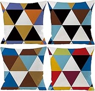 Cushion Cover, 65x65cm Set of 4, Color Geometric Triangle Soft Velvet Throw Pillow Cases 26x26in, Square Sofa Cushion Cover with Invisible Zipper for Couch Bed Car Bedroom Home Decor