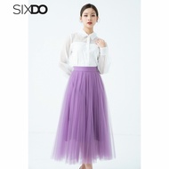 Áo sơ mi trắng tơ oganza dài tay SIXDO (không kèm hoa) (White Bishop Sleeves Top)