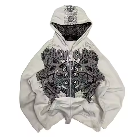 Vintage MMA Elite Men's New Zipper HoodieY2K Best Selling Harajuku Hip Hop Skull Letter Graphics Ext