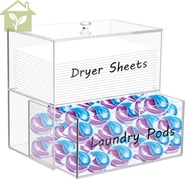 Dryer Sheet Holder with Drawer and Lid Acrylic Dryer Sheet Container 2-Tier Laundry Pod Container wi