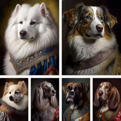 Samoyed Dog Afghan Hound Bulldog Portrait Portrait Canvas Painting Modern Art Print Pictures Living 