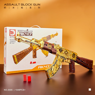 AK47ทองคำชุบด้วยไฟฟ้าบล็อคก่อสร้างประกอบปริศนาคำทายสำหรับเด็กบล็อคก่อสร้าง Mainan Balok ของขวัญ