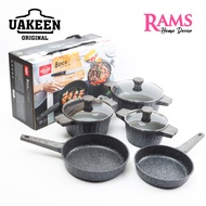 Uakeen by Vaken 8pcs Cookware Set Aluminium Die Cast Granite Stone Induction Casserole with Glass Li