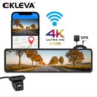 EKLEVA 4K Mirror Dash Cam Backup Camera for Cars 12 Inch Full Touch Screen Rear View Front and Rear Dual Dash Cam Waterproof Reverse Camera Mirror with Parking Assistance WIFI