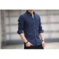 เสื้อเชิ้ตคอปก เสื้อแขนยาว แฟชั่นผู้ชาย เสื้อเชิ้ตสไตล์เกาหลีผ้า Oxford เสื้อดำ เสื้อขาว