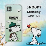 史努比/SNOOPY 正版授權 三星 Samsung Galaxy A22 5G 漸層彩繪空壓手機殼(郊遊)