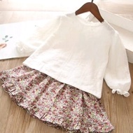 PUTIH White blouse set, long sleeve white blouse for girls, flower skirt (SET701)
