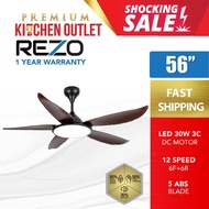 Rezo 5 Blades 12 Speed Venzo Led Matte Black/Dark Wood Dc Motor Ceiling Fan With Remote Control (56"