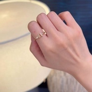Tiffany 18k黃金雙T滿鑽戒指 尺碼56碼 9新配件盒子