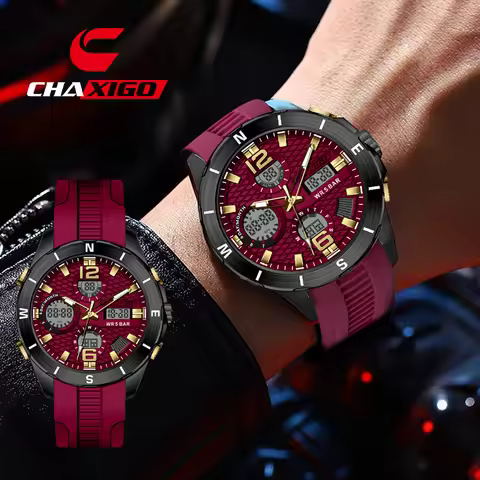 CHAXIGO 7624 Brand Men Outdoor Quartz Watch Multifunctional Dual Display Chronograph Automatic Date 