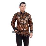 KATUN KEMEJA Wening Batik Shirts Cotton Lapis Sogan Hem Tops Men's Batik Shirts Long Sleeve Batik Bo