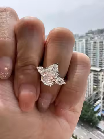 18K Real gold Laboratory Growth Diamond 5 carat IGI Certificate pear shaped three stone diamond ring