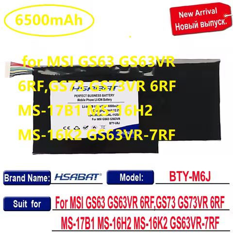 Top Brand 100% New 6500mAh BTY-M6J BTY-U6J Battery for MSI GS63 GS63VR 6RF,GS73 GS73VR 6RF MS-17B1 M