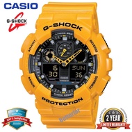 เป็นต้นฉบับ G-Shock GA100 นาฬิกาสปอร์ทสำหรับผู้ชายจอแสดงผลแบบเวลาคู่ 200 เมตร กันน้ำกันกระแทกและกันน้ำโลก LED ไฟเปิดปิดอัตโนมัติ ชาย กีฬานาฬิกาข้อมือ 2 ปีรับประกัน GA-100A-9A สีเหลือง (สต็อกพร้อม)