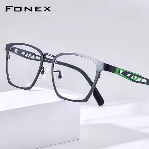 FONEX Titanium Frame FONEX Titanium Eyeglasses Frame Men Fashion Brand Design Square Glasses Women U