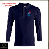 Microfiber Lengan Panjang Long Sleeve collar T Shirt Logo Embroidery Sulam Dominos Pizza Fast Food M