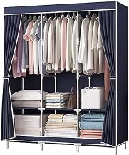 Canvas Wardrobe,Portable Fabric Wardrobe with Hanging Rail and Shelves,Clothes Closet Storage Organi