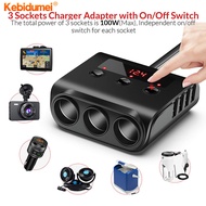 Kebidumei 3 Socket Auto Car Splitter 12V-24V 5V/2.1A 120W 4 USB Power Adapter Charger