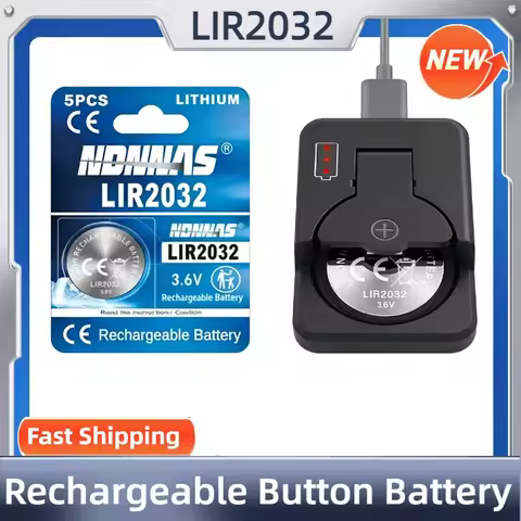 NEW LIR2032 3.6V Rechargeable Lithium Button Battery, Compatible with CR2032 for Car Key Fob, Watch,