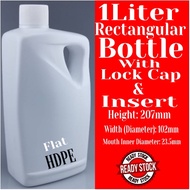 1Liter Elongated Bottle with Handle/1Liter white Bottle With LockCap and stopper insert