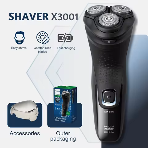 Philips Norelco Shaver X3001 Series Wet & Dry Electric Shave 4D Pivot & Flex Heads,PowerCut Blades,6