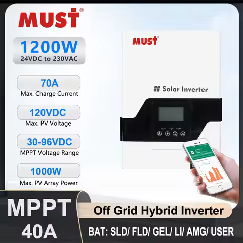 MUST PV1800 1224 VPM 1.2KW 24V To 230V Off Grid Hybrid Solar Inverter WiFi Photovoltaic Inverters 12