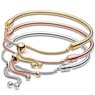 Original Rose Gold & Silver MOMENTS Sliding Clasp Adjust Bracelet Fit 925 Sterling Silver Bangle Bea