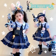 Zootopia 2 Judy Bunny Officer Cosplay Costume for Girls Puff Sleeve Cute Lolita Dress Kids Halloween