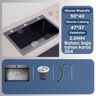 SUS 304 Paket Komplit Kitchen Sink 5040/6845 Wastafel Dapur Kitchen Sink Black Wastafel Stainless St