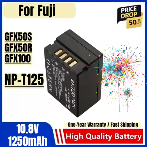 NP-T125 Battery 10.8V 1250mAh Rechargeable Batteries and Charger for Fuji GFX50S GFX50R GFX100 Camer