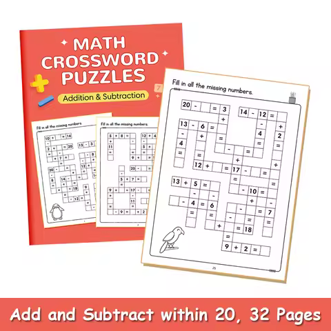 32Pages/Set Addition Subtraction Within 20 Math Workbook with Answers Mathematical Crossword Puzzles