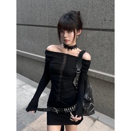 Mine Series Punk Style Clothing y2k Clothes Women's Black Lace Stitching Hollow Long Sleeve T-Shirt 