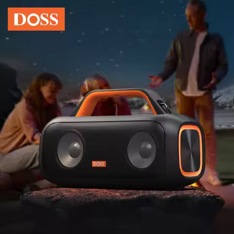 DOSS Outdoor Portable Speaker Powerful 60W Stereo and Bass Sound Box Power Bank IPX6 Waterproof LED 