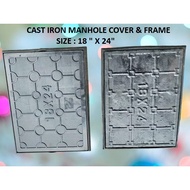 SEWERAGE MANHOLE COVER MAN-HOLE Cast Iron Sewerage Manhole Cover & Frame 18” (L) x 24” (W)
