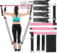 Pilates Bar Kit with Resistance Bands(4 x Resistance Bands),3-Section Pilates Bar with Stackable Bands Workout Equipment for Legs,Hip,Waist and Arm