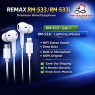 REMAX RM533 RM533i Wired Earphone Type C Lightning iPhone HiFi Bass Mic Original Headset Malaysia Re