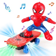 Stunt Skateboard Scooter Electric Universal Rotating Tumble Music Led Light Cartoon Balance Bike Toy Interactive Educational Gift Toys for 3 4 5 6 7 Years Old Boys Girls SpiderMan Across The Spider Verse Kids Spiderman Car Music Led Light Super Hero Stunt
