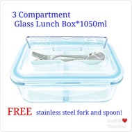 3 Compartment Glass Lunch Box 1050ml Ikoo Glass